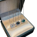 Green Gemstone Halo Pendant Necklace - ZORVA JEWELRY