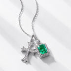 Cross & Emerald Double-Charm Pendant Necklace - ZORVA JEWELRY