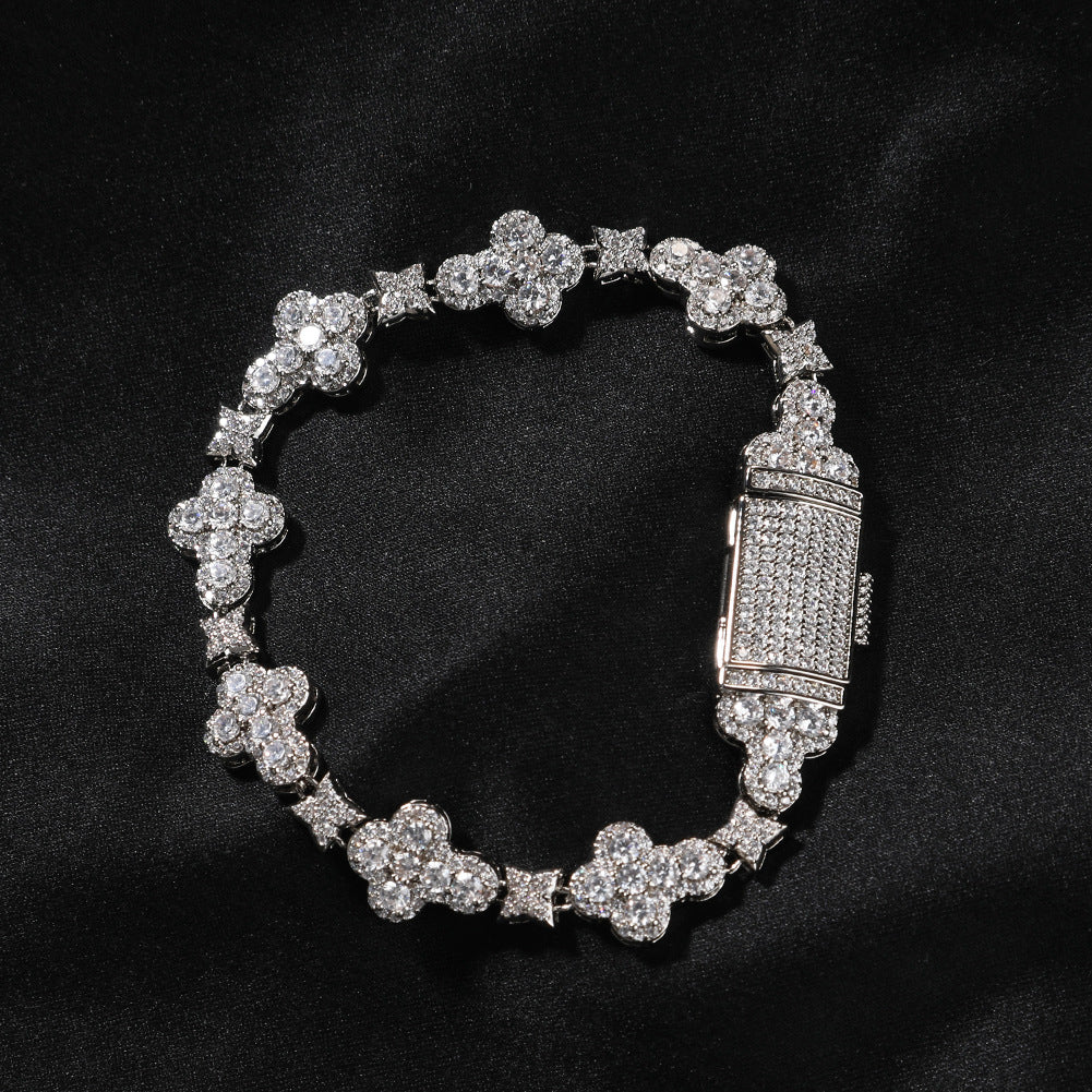 Four-Leaf Clover & Star Diamond-Encrusted Silver Bracelet- ZORVA JEWELRY