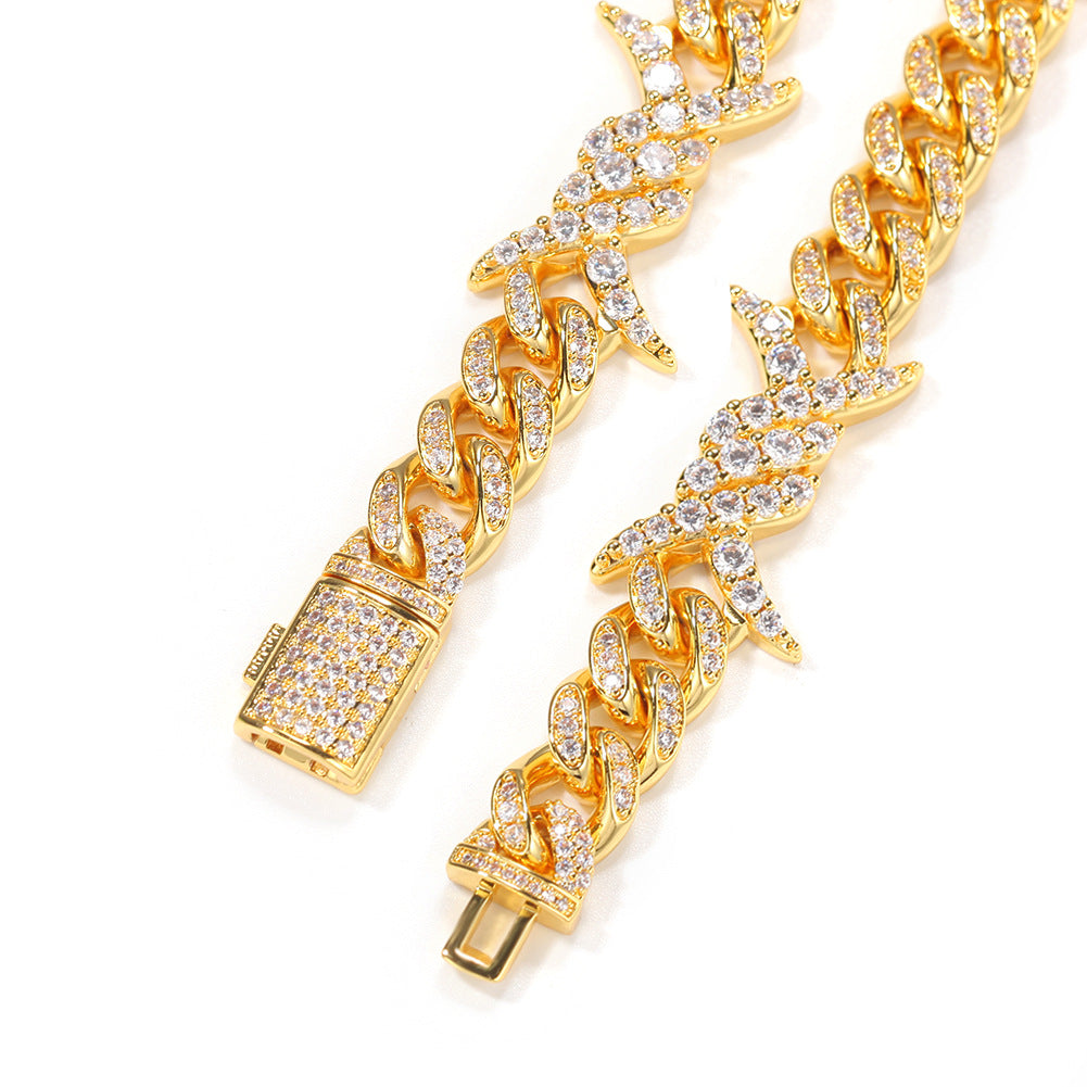 Thorn Diamond-Encrusted Cuban Link Silver Bracelet - ZORVA JEWELRY