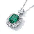 Emerald-Cut Green Gemstone Halo Pendant Necklace - ZORVA JEWELRY