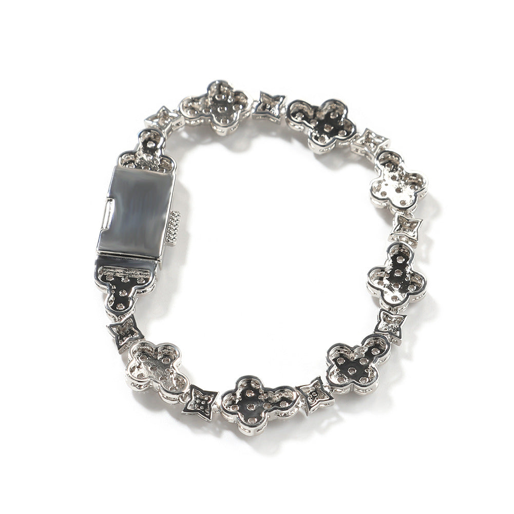 Four-Leaf Clover & Star Diamond-Encrusted Silver Bracelet- ZORVA JEWELRY