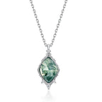 Marquise-Cut Green Vein Stone Silver Necklace - ZORVA JEWELRY