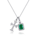Cross & Emerald Double-Charm Pendant Necklace - ZORVA JEWELRY