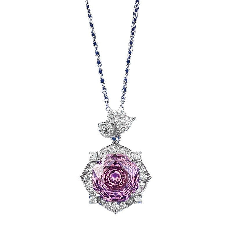 Rose-Cut Pink Diamond Halo Pendant Necklace- ZORVA JEWELRY