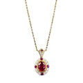 Yellow Gold Oval Ruby Halo Pendant Necklace - ZORVA JEWELRY