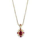 Yellow Gold Oval Ruby Halo Pendant Necklace - ZORVA JEWELRY