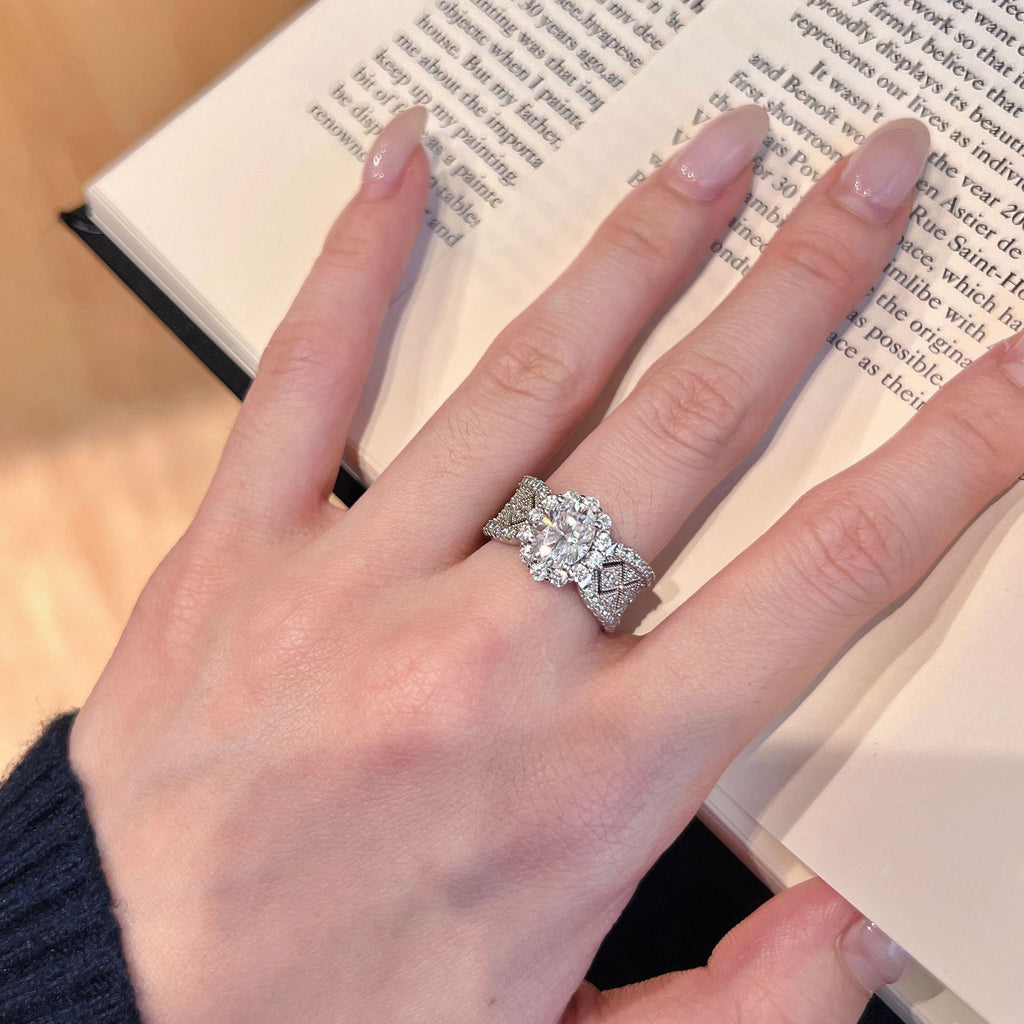 Art Deco Style Pave Oval Diamond Ring - ZORVA JEWELRY