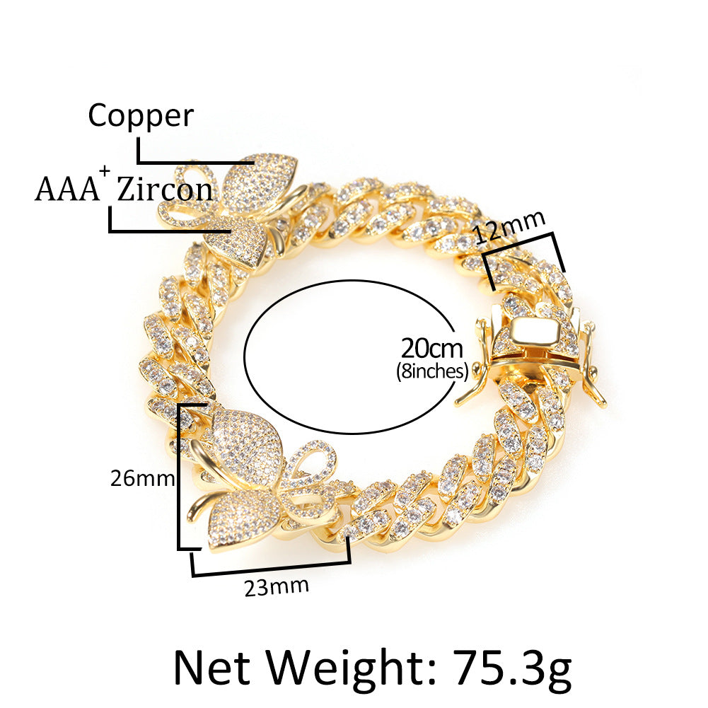 Butterfly Diamond-Encrusted Cuban Link Gold Bracelet - ZORVA JEWELRY