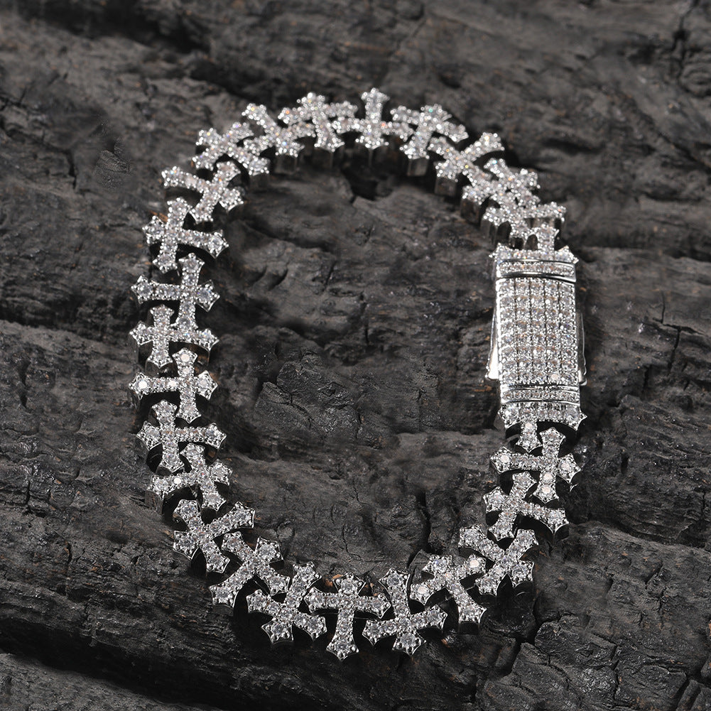 Cross-Shape Diamond-Encrusted Gold Bracelet - ZORVA JEWELRY