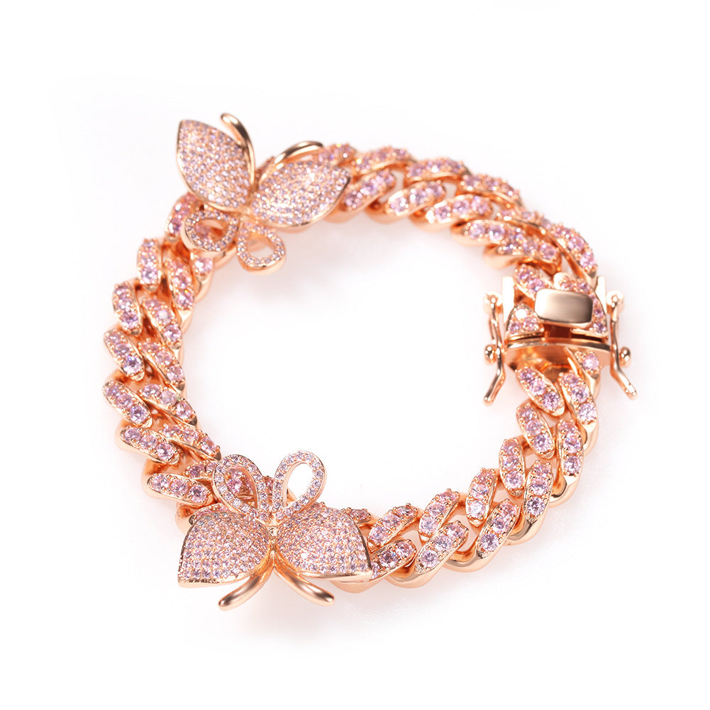 Butterfly Diamond-Encrusted Cuban Link Gold Bracelet - ZORVA JEWELRY