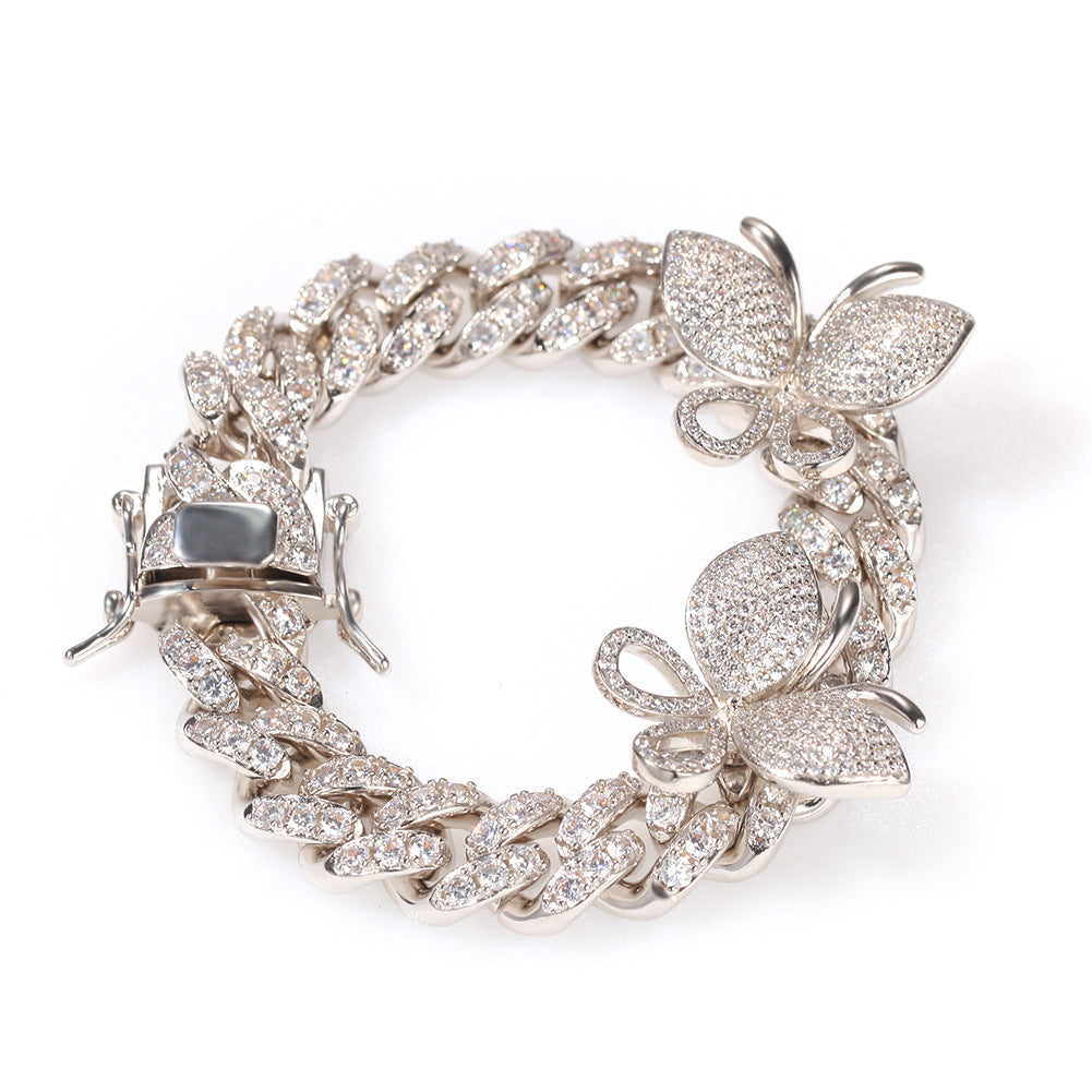 Butterfly Diamond-Encrusted Cuban Link Gold Bracelet - ZORVA JEWELRY