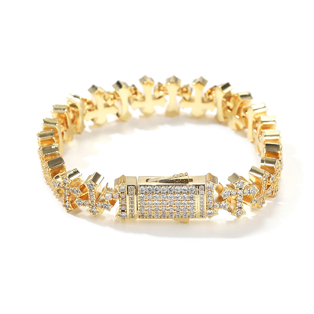 Cross-Shape Diamond-Encrusted Gold Bracelet - ZORVA JEWELRY