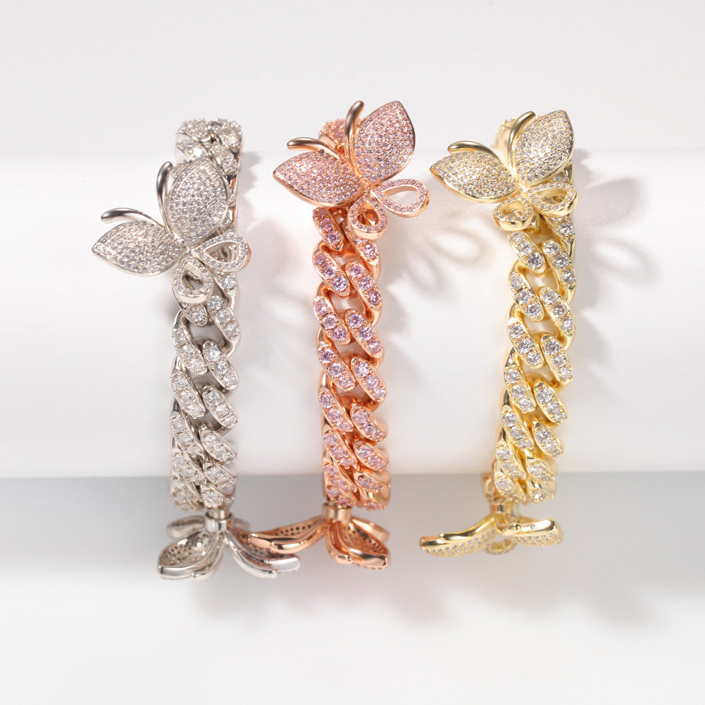 Butterfly Diamond-Encrusted Cuban Link Gold Bracelet - ZORVA JEWELRY