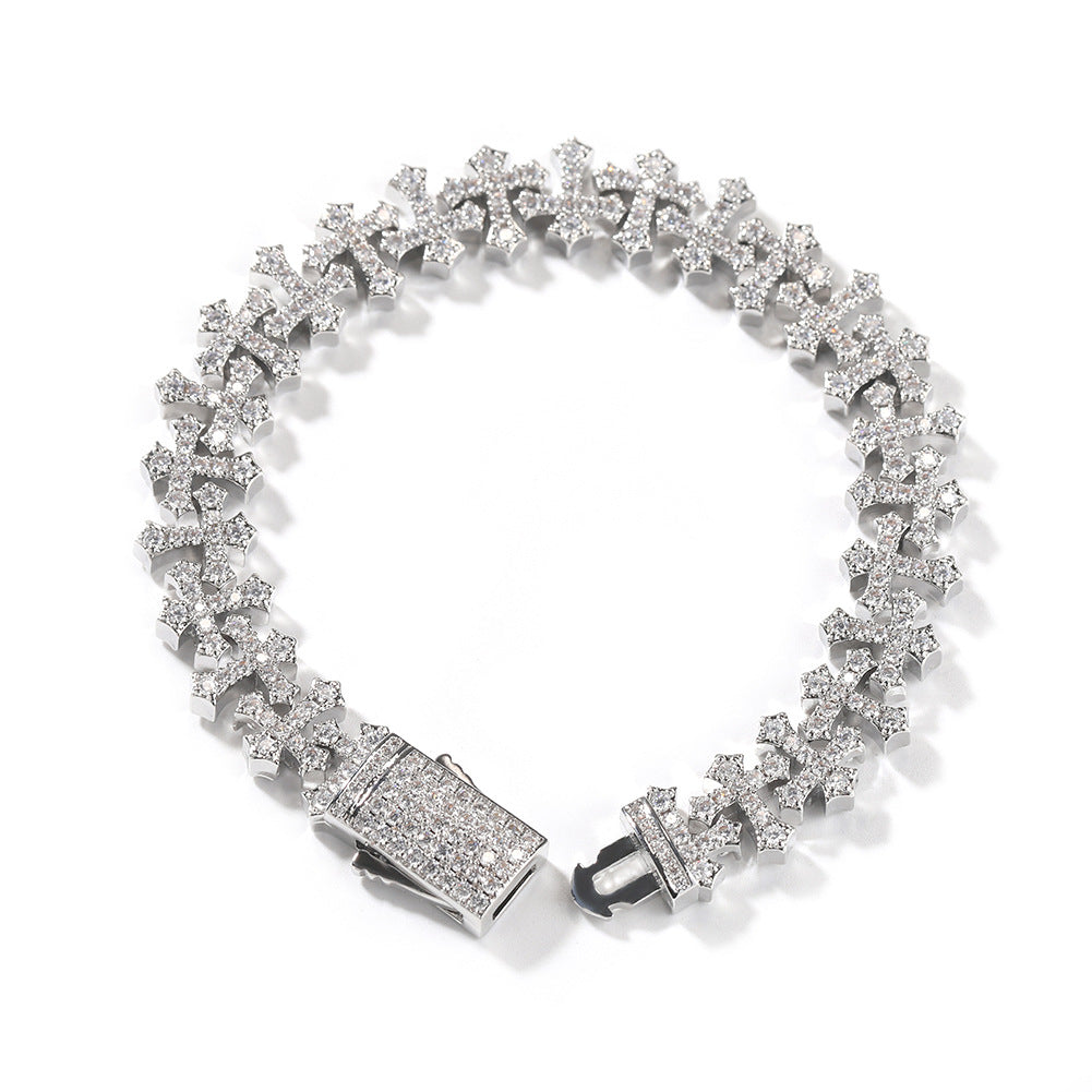 Cross-Shape Diamond-Encrusted Gold Bracelet - ZORVA JEWELRY
