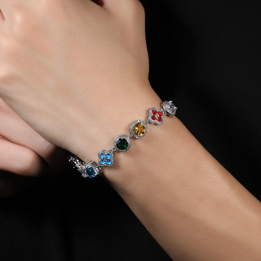 Colorful Four-Leaf Clover Gemstone Bracelet - ZORVA JEWELRY