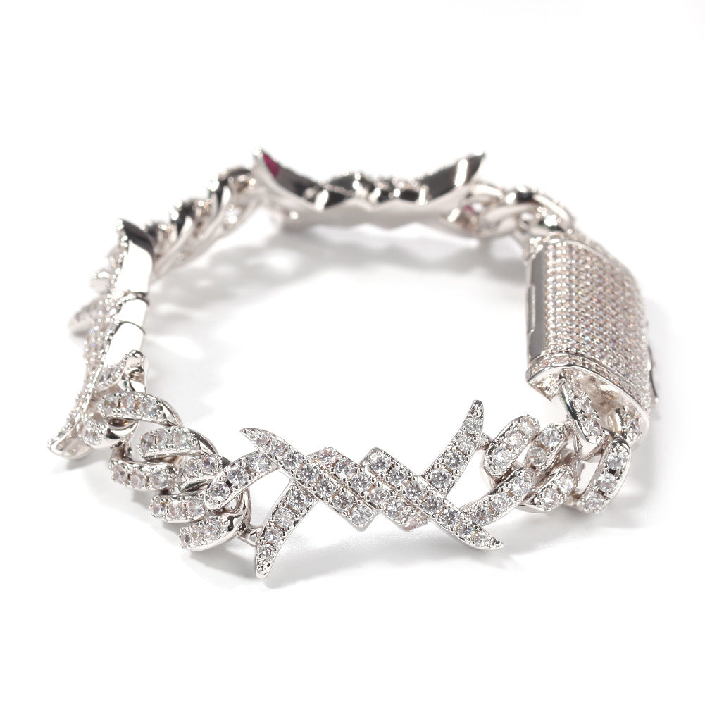 Thorn Diamond-Encrusted Cuban Link Silver Bracelet - ZORVA JEWELRY