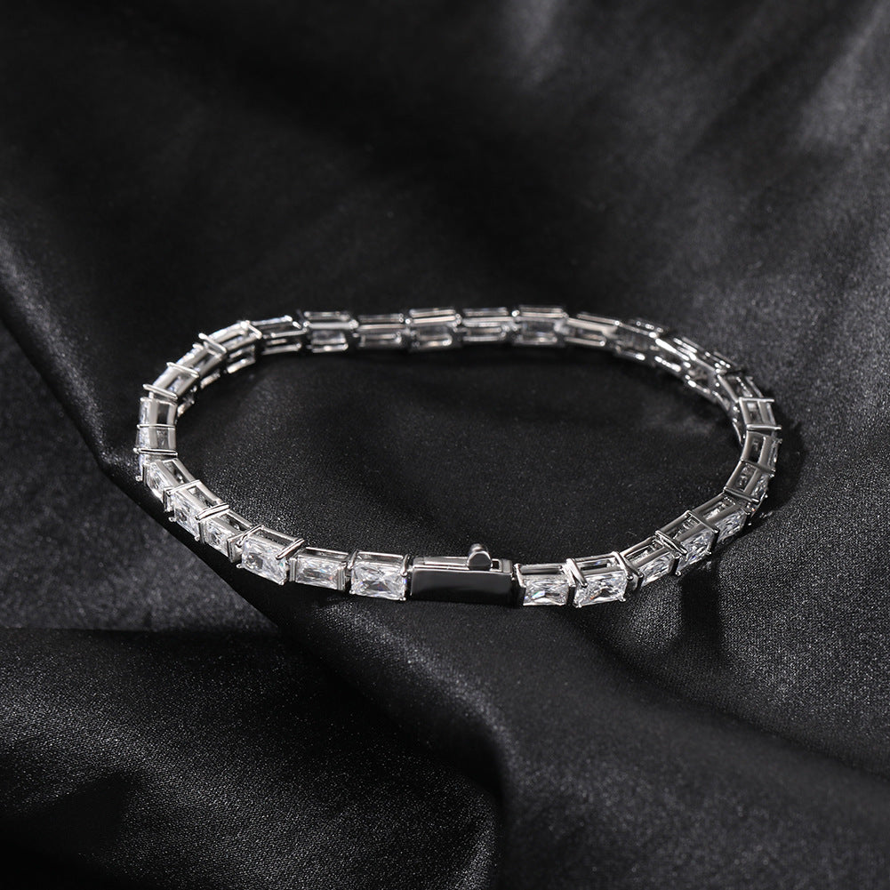 Emerald-Cut Green & White Alternating Tennis Bracelet - ZORVA JEWELRY White