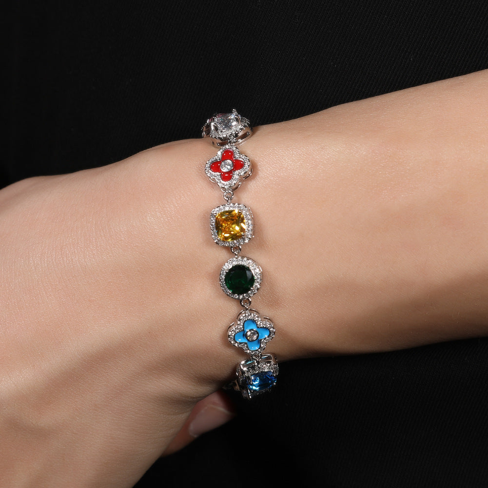 Colorful Four-Leaf Clover Gemstone Bracelet - ZORVA JEWELRY
