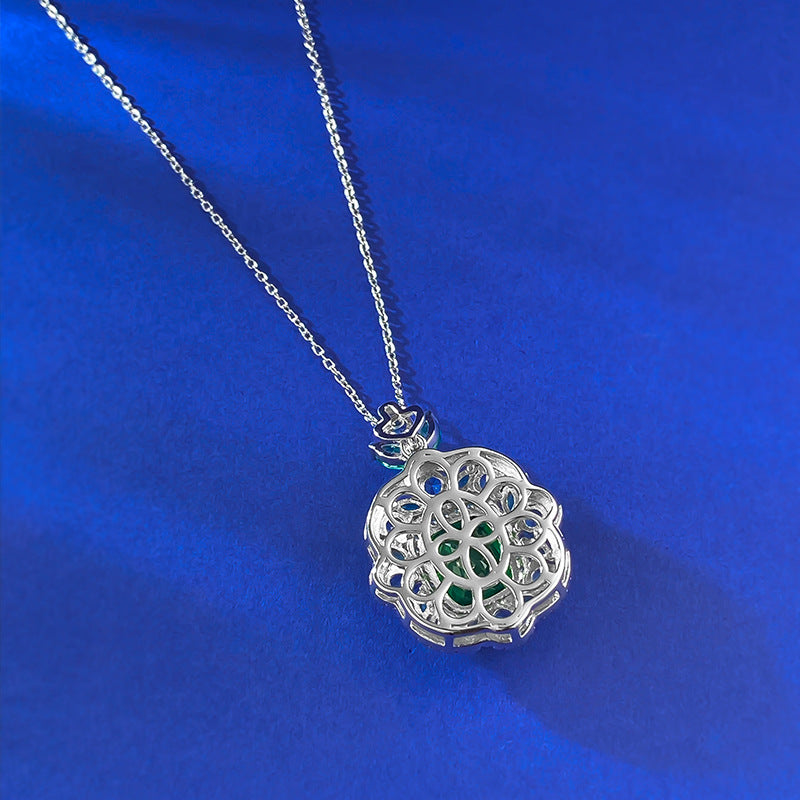 Emerald-Cut Green & Blue Gemstone Halo Pendant Necklace- ZORVA JEWELRY