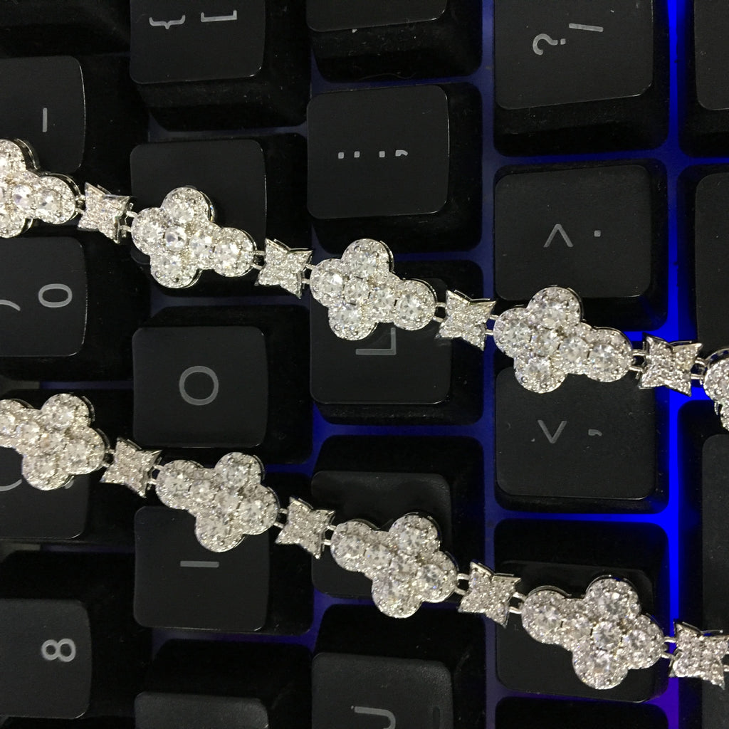 Four-Leaf Clover & Star Diamond-Encrusted Silver Bracelet- ZORVA JEWELRY