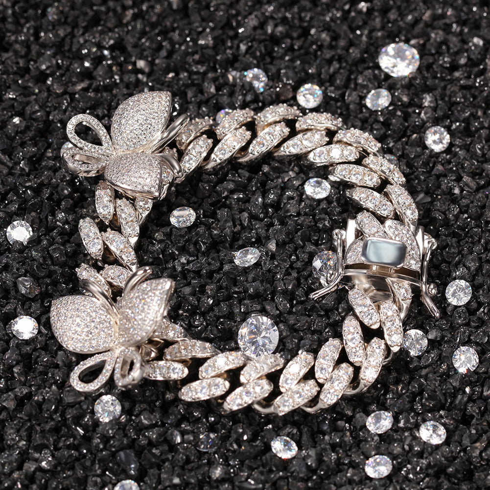 Butterfly Diamond-Encrusted Cuban Link Gold Bracelet - ZORVA JEWELRY