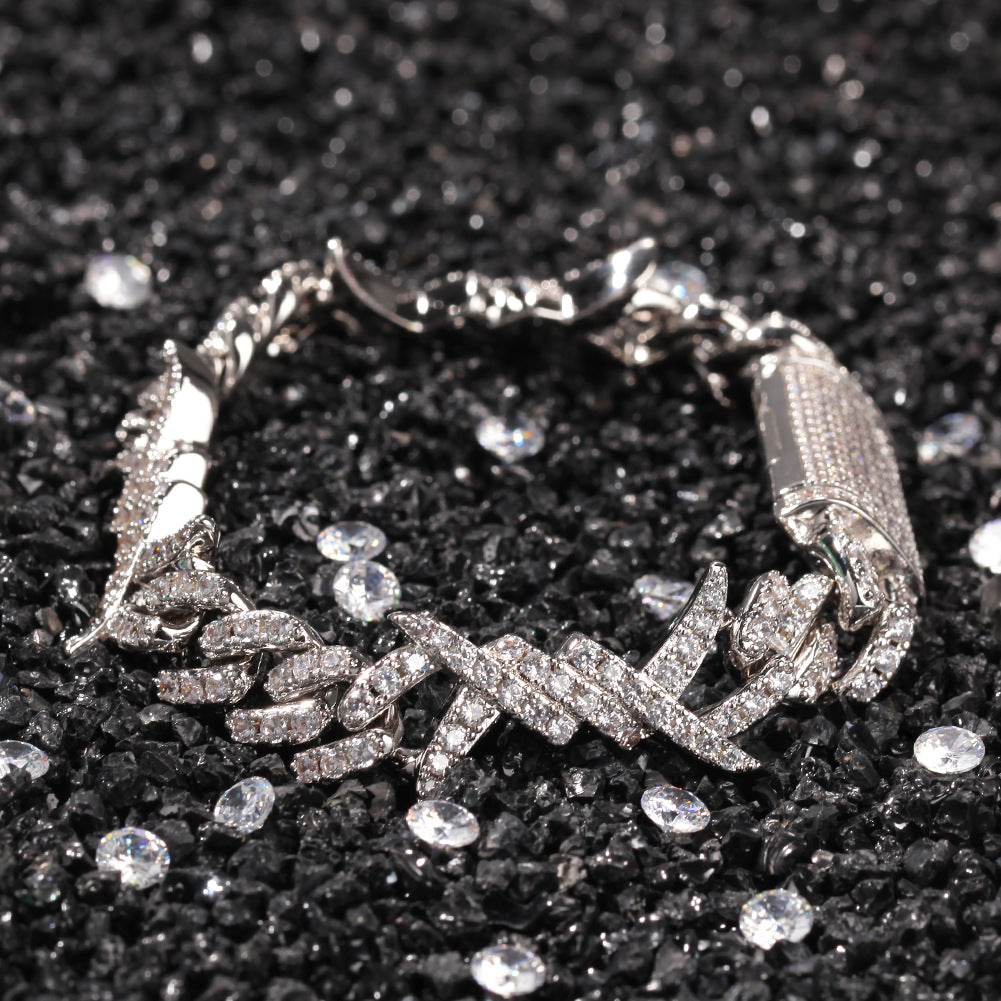 Thorn Diamond-Encrusted Cuban Link Silver Bracelet - ZORVA JEWELRY