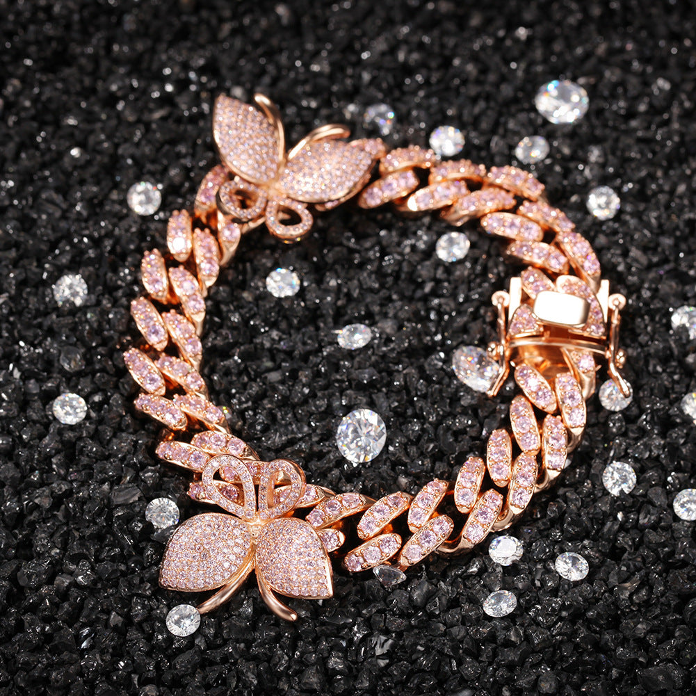 Butterfly Diamond-Encrusted Cuban Link Gold Bracelet - ZORVA JEWELRY