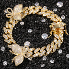 Butterfly Diamond-Encrusted Cuban Link Gold Bracelet - ZORVA JEWELRY