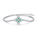 Four-Leaf Clover Green Gemstone Tennis Bracelet - ZORVA JEWELRY Cultivate emerald (droplet shaped 2 * 3mm) 16cm+5cm