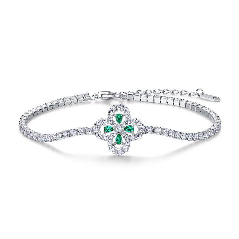 Four-Leaf Clover Green Gemstone Tennis Bracelet - ZORVA JEWELRY Cultivate emerald (droplet shaped 2 * 3mm) 16cm+5cm