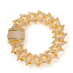 Spike Diamond-Encrusted Cuban Link Silver Bracelet - ZORVA JEWELRY golden 8inch(20cm±)