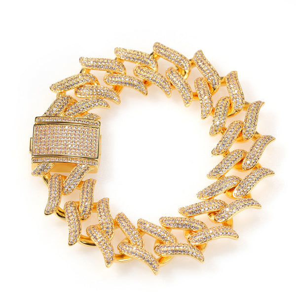 Spike Diamond-Encrusted Cuban Link Silver Bracelet - ZORVA JEWELRY golden 8inch(20cm±)