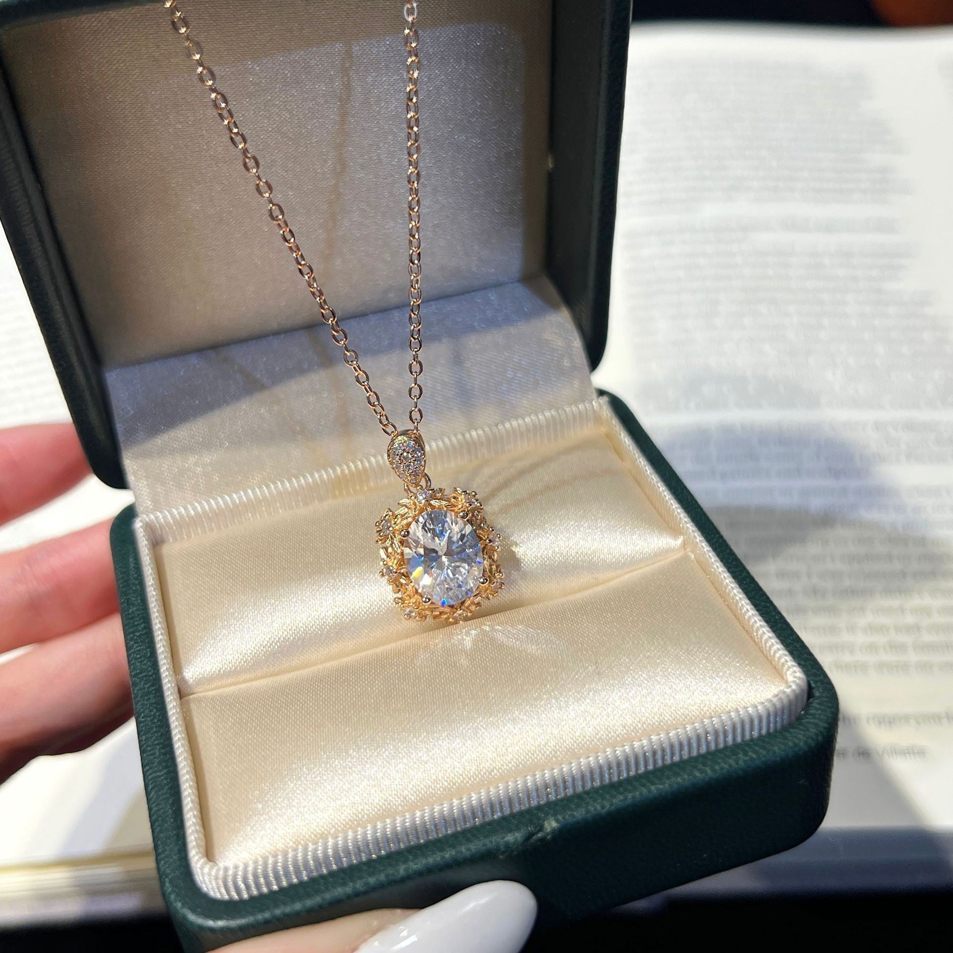 Rose Gold Leafy-Cluster Oval Diamond Pendant Necklace - ZORVA JEWELRY
