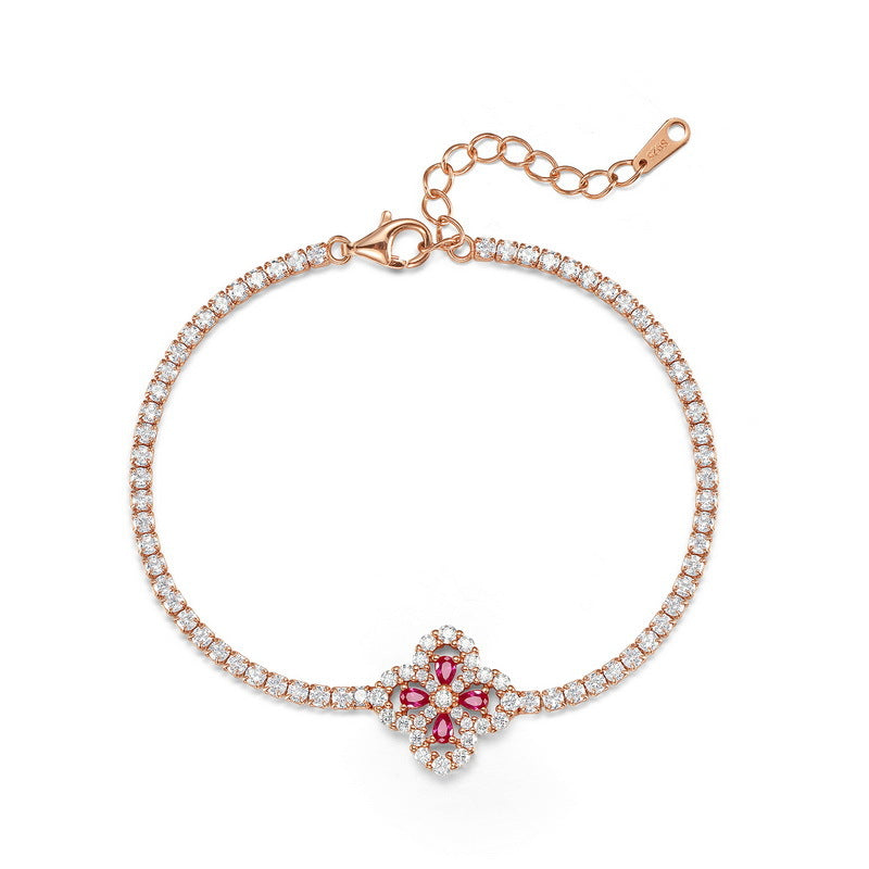 Four-Leaf Clover Green Gemstone Tennis Bracelet - ZORVA JEWELRY Cultivate Hongbao (droplet shaped 2 * 3mm) 16cm+5cm