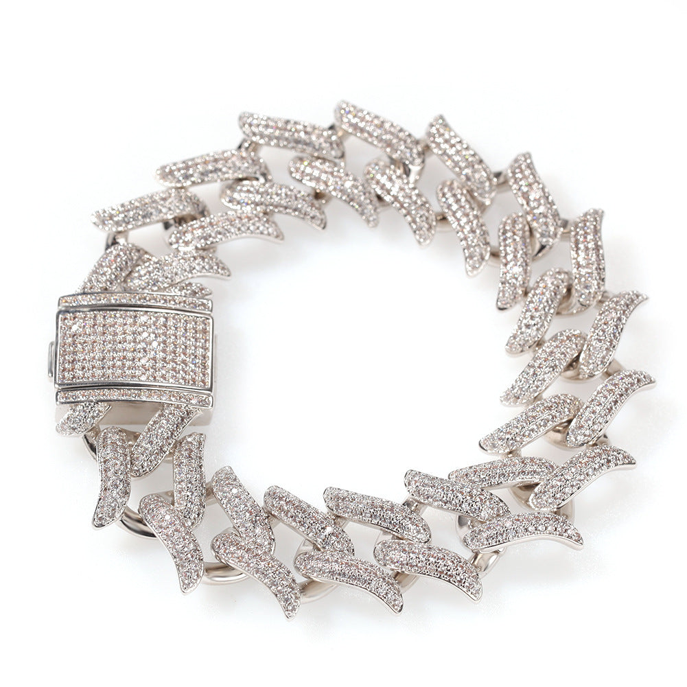 Spike Diamond-Encrusted Cuban Link Silver Bracelet - ZORVA JEWELRY silvery 8inch(20cm±)