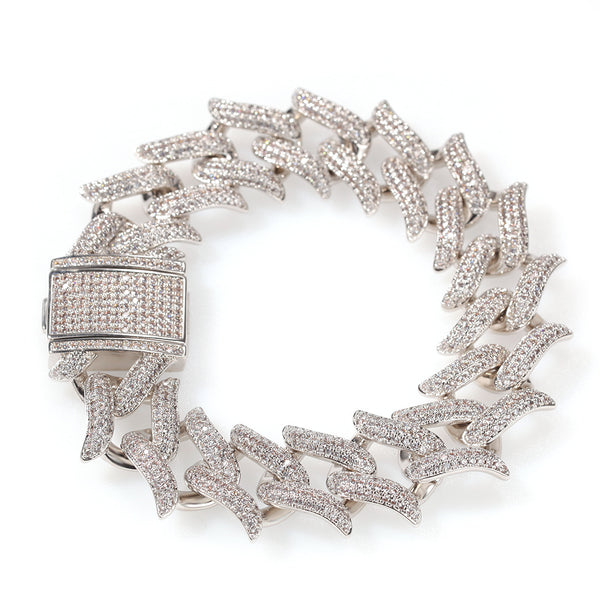 Spike Diamond-Encrusted Cuban Link Silver Bracelet - ZORVA JEWELRY silvery 8inch(20cm±)