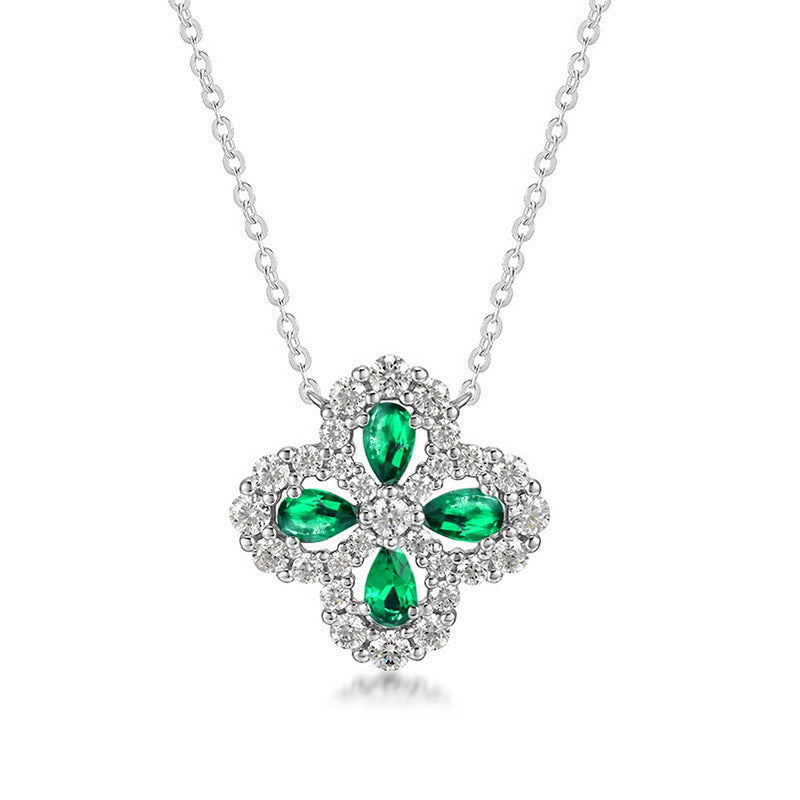 Four-leaf clover red gemstone pendant necklace - ZORVA JEWELRY Green 40cm+5cm